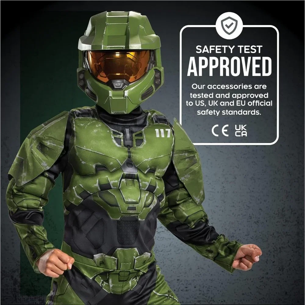 NWT Halo Infinite Master Chief Padded Muscle Light Up Mask & Video Game Jumpsuit